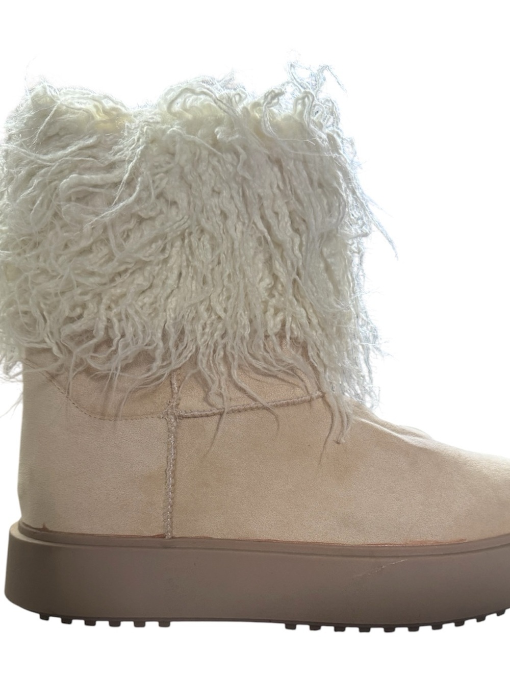 Pretty little thing Womens Cream Faux Fur Ankle Boot